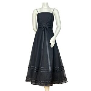 Vintage Lazaro Formal Dress Prom Tea Length Evening Gown Dress Women Black 90s